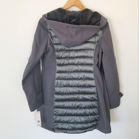 BCBGeneration Quilted Winter Puffer Coat in Gun Metal with Fur lined Hood - Picture 14 of 16